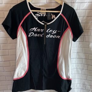 Harley Davidson Black Colorblock Half Zip Top Sz L